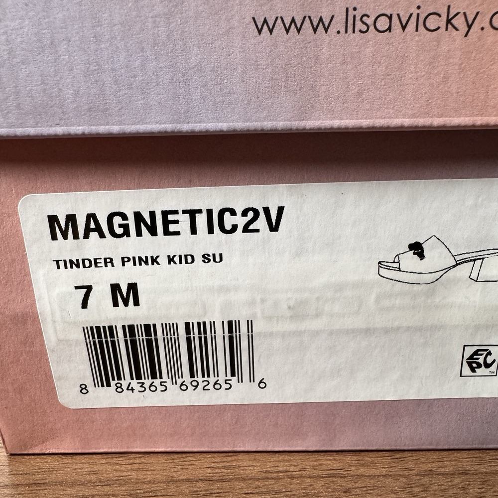 Lisa Vicky Magnetic2V Tinder Pink Suede SlipOn Heel‎ Sandal Gold Chain 7M New - Picture 8 of 8